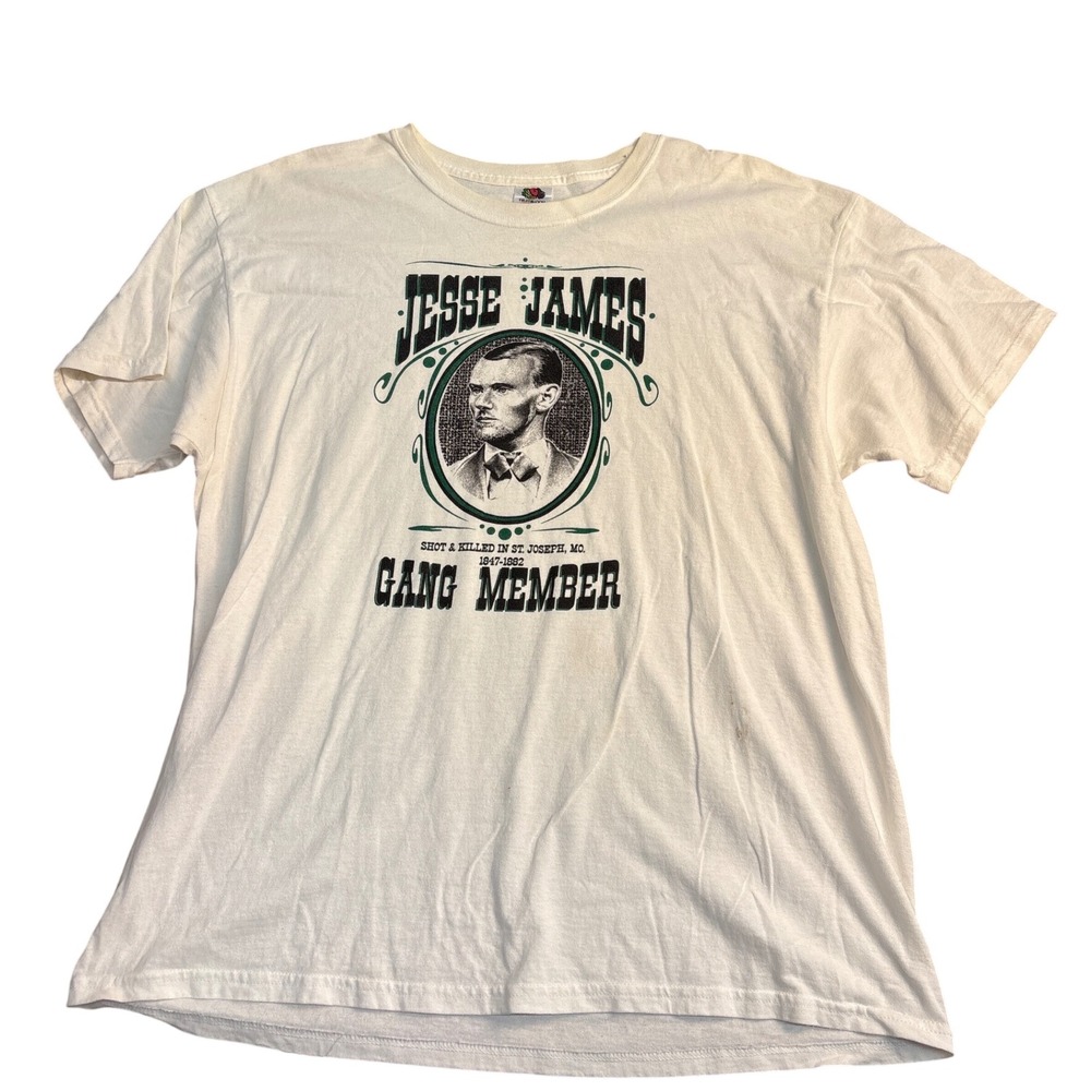 Fruit of the Loom Jesse James Gang Member Graphic T-Shirt Mens XL White Cotton